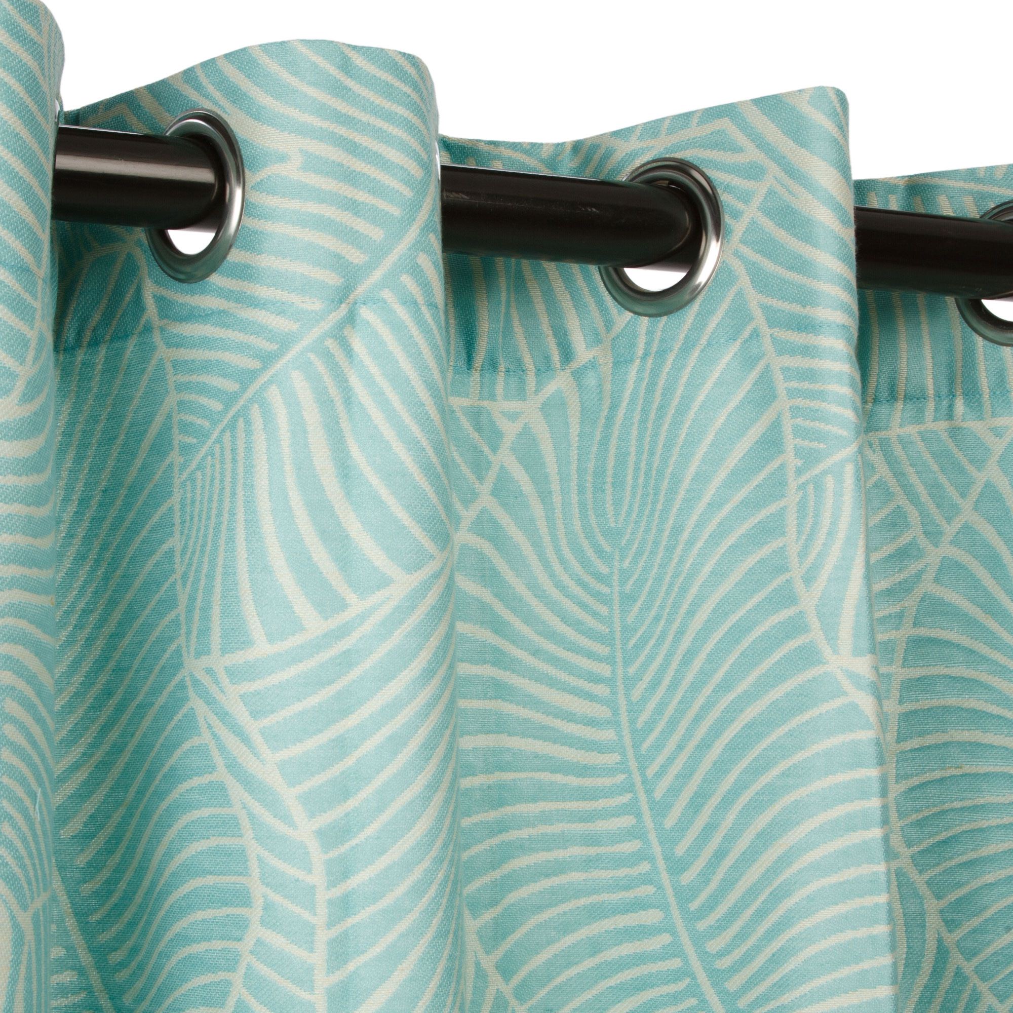Polyester Leaf Pattern With Grommets Aqua On Dfohome Polyester Leaf Pattern With Grommets Aqua