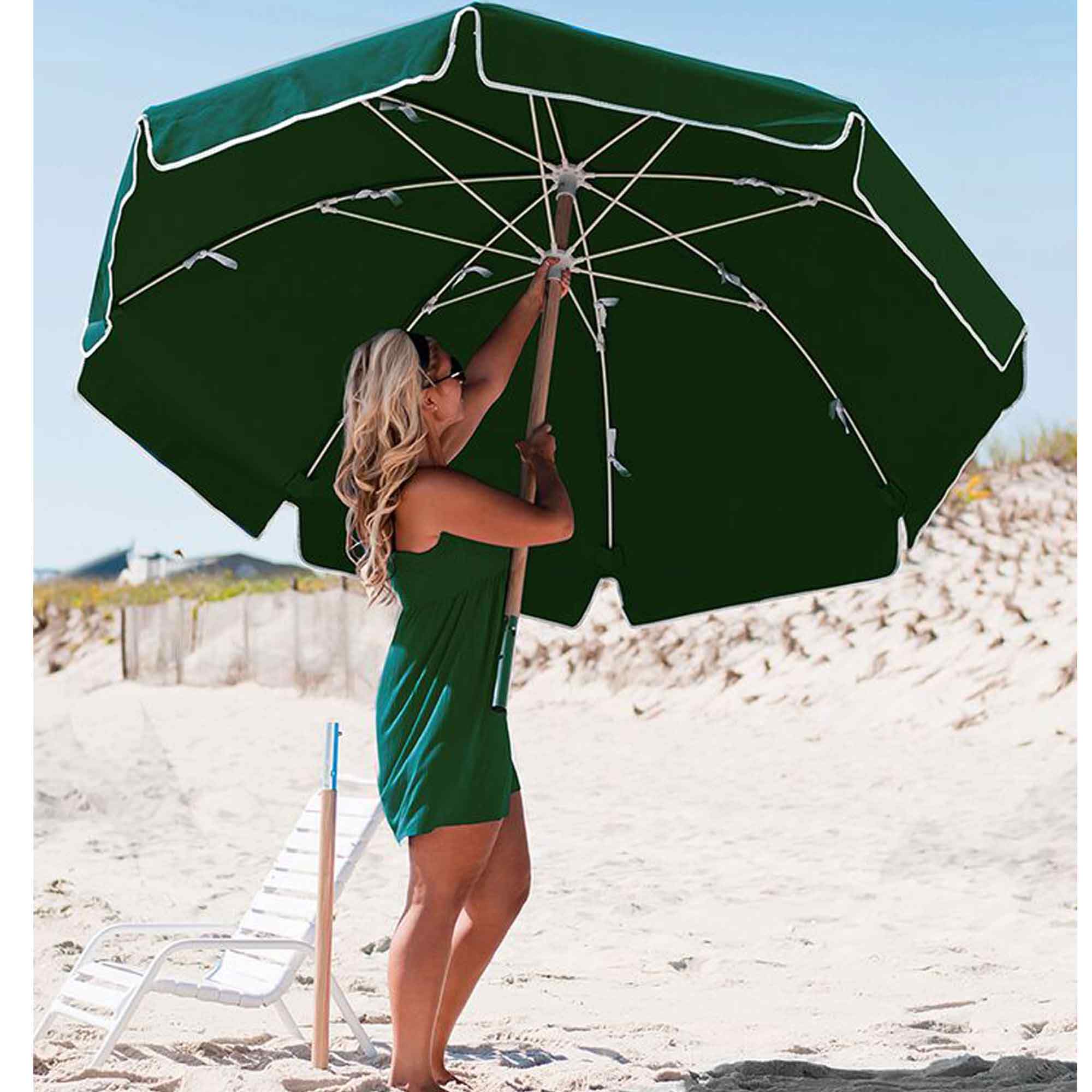 7.5 ft Wide Frankford Beach Umbrella in Forest Green | DFOHome