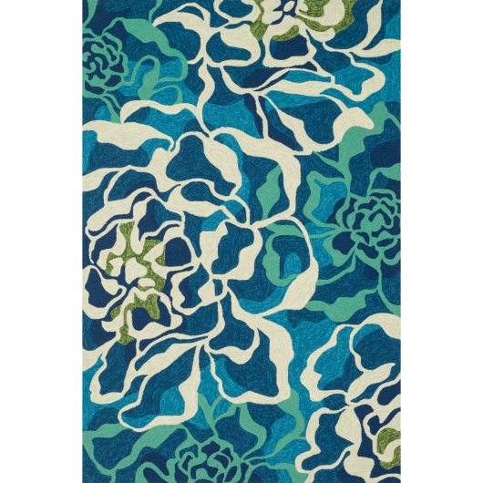 Shop Ventura Floral Wave Aqua Outdoor Rug (7ft 10in Round) Loloi; Rugs; Outdoors