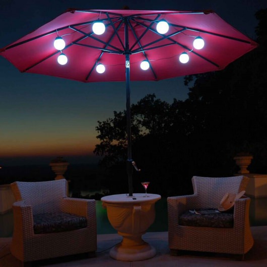 8 Globe Bright White LED SOLAR Umbrella String Lights