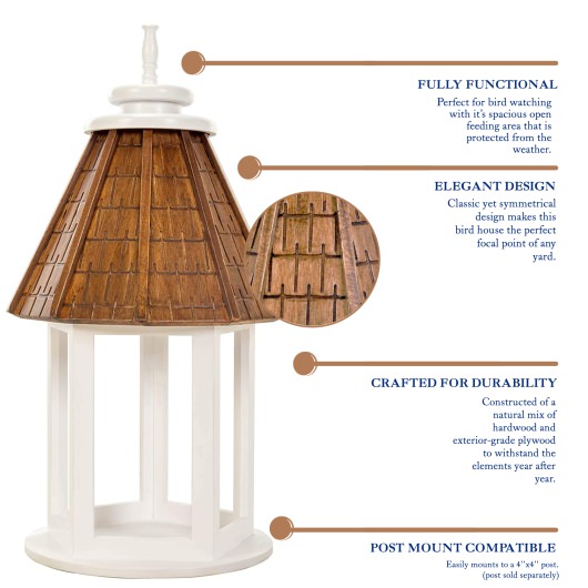 14''L x 14''W x 26''H Gazebo Style Wood Bird Feeder With Columns, White