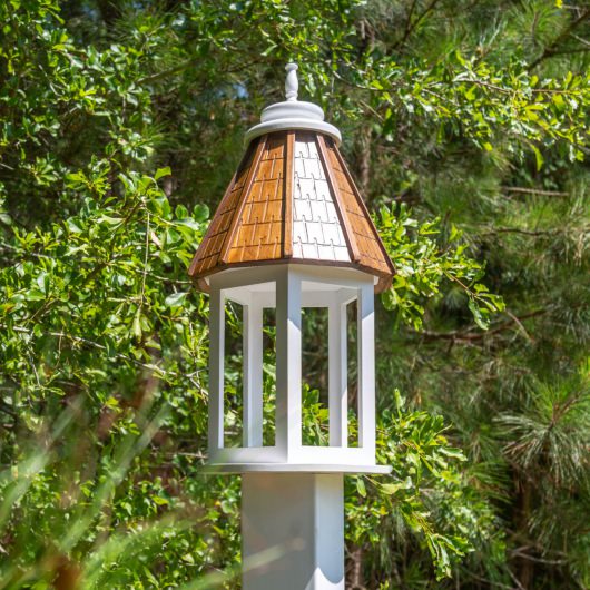 14''L x 14''W x 26''H Gazebo Style Wood Bird Feeder With Columns, White