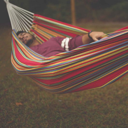 Large Cotton Brazilian Red Multicolor Stripe Hammock with Matching Storage Bag Included