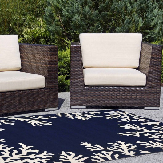 Capri Coral Border Indoor/Outdoor Rug - Navy