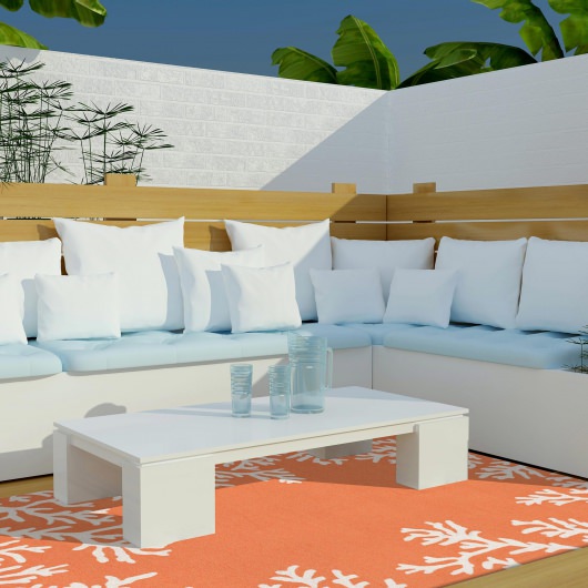 Capri Coral Border Coral Outdoor Rug