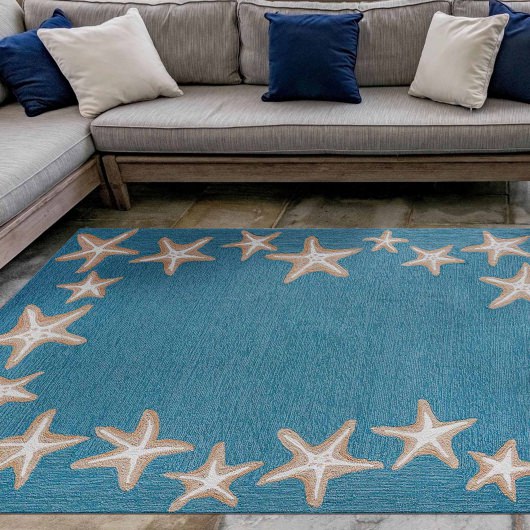 Capri Starfish Border Indoor/Outdoor Rug - Aqua