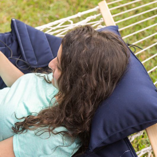 Rope Hammock with Navy Hammock Pad, Pillow and Stand Combo