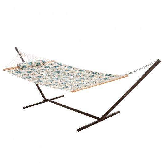 Large 45'' Quilted Fabric Hammock with Patented KD Space Saving Hammock Stand and Pillow Combo - Medallion