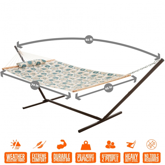Large 45'' Quilted Fabric Hammock with Patented KD Space Saving Hammock Stand and Pillow Combo - Medallion