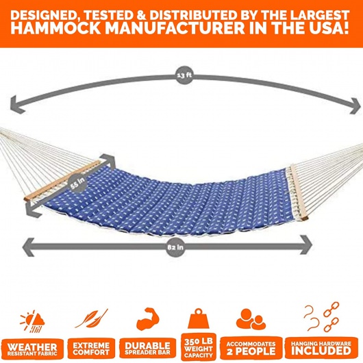 Large Polyester Pillowtop Hammock - Blue Dobby Weave