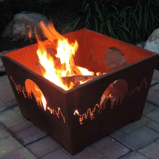 Forest and Moon Fire Basket with Patina Rust Finish