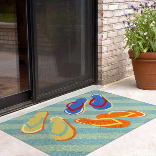 Frontporch Flip Flops Aqua Outdoor Rug