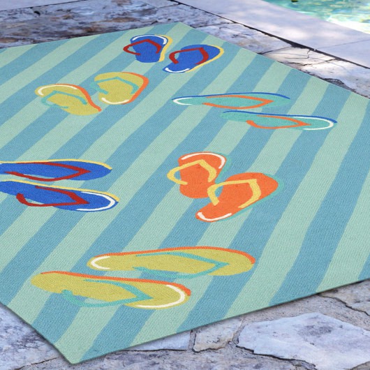 Frontporch Flip Flops Aqua Outdoor Rug