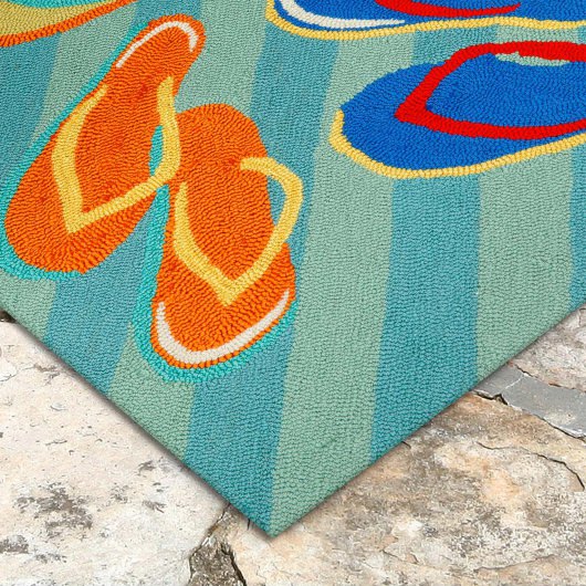Frontporch Flip Flops Aqua Outdoor Rug