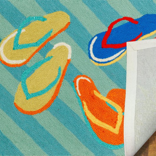 Frontporch Flip Flops Aqua Outdoor Rug