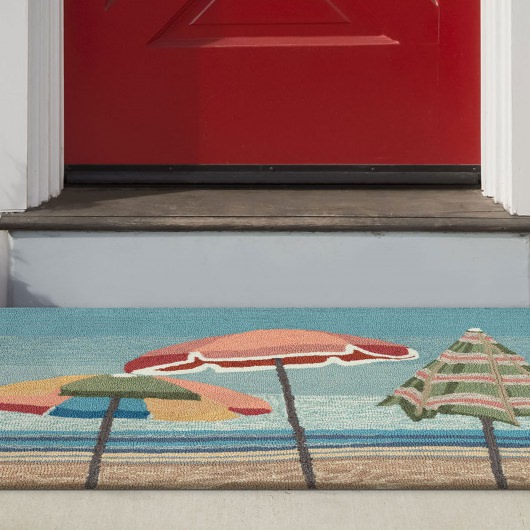 Frontporch Beach Umbrellas Indoor/Outdoor Rug - Aqua