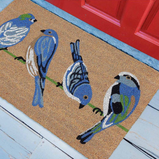 Natura Blue Birds Outdoor Mat - Natural