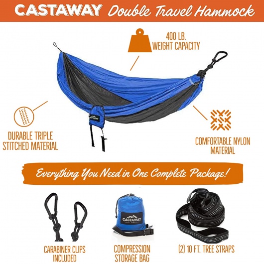 Double Travel Hammock - Blue/Charcoal