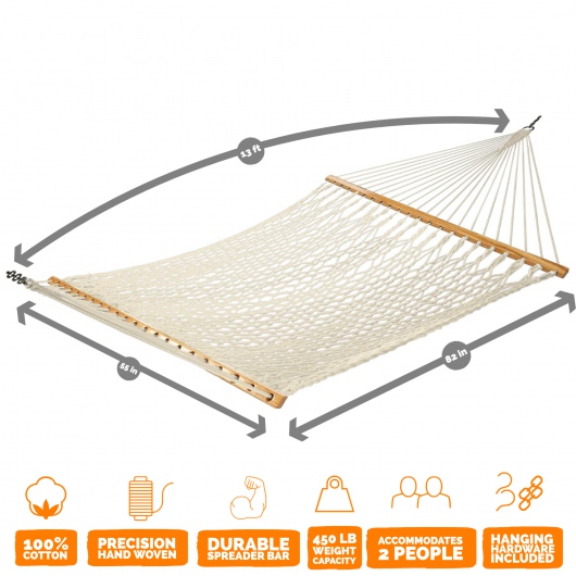 13 ft. Double Traditional Cotton Rope Hammock with FREE Hanging Hardware