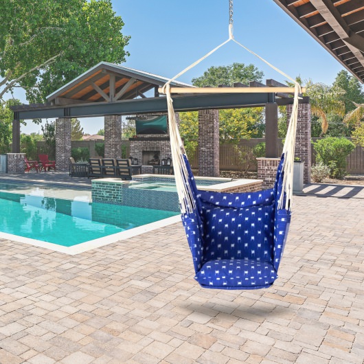 Deluxe Pillowtop Swing With Quick Dry Fabric - Blue Dobby Weave