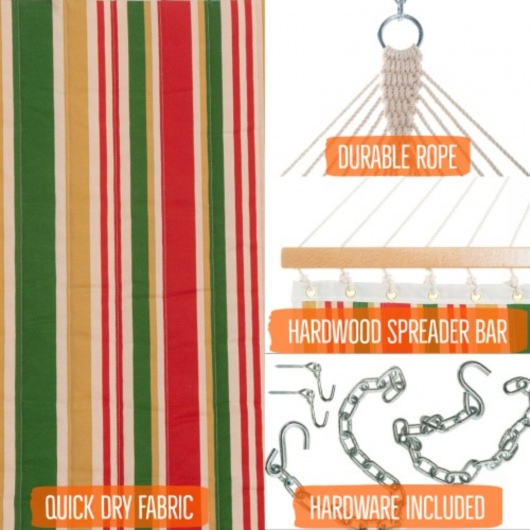 Large Double Quilted Hammock with Detachable Pillow - Garden Trellis Stripe