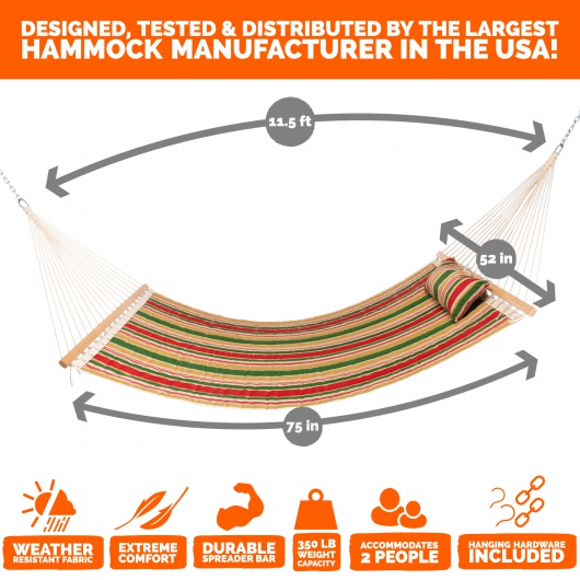Large Double Quilted Hammock with Detachable Pillow - Garden Trellis Stripe