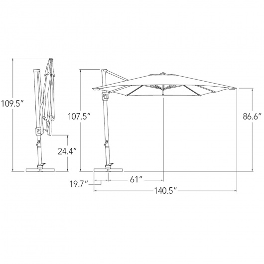 Bali 10' Square Sunbrella Cantilever Umbrella with Cross Base