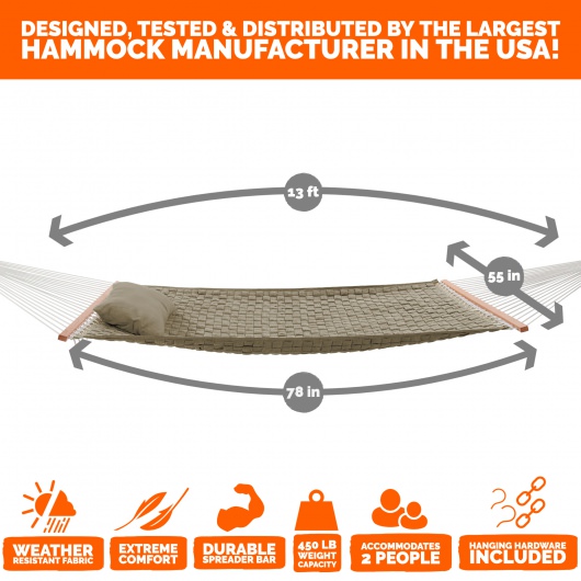 Large Soft Weave Hammock with Pillow & Storage Bag - Flax