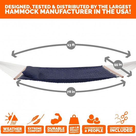 Large Soft Weave Hammock with Pillow & Storage Bag - Navy