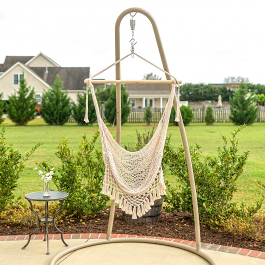 Large Macrame Fringe Design Single Swing - Beige