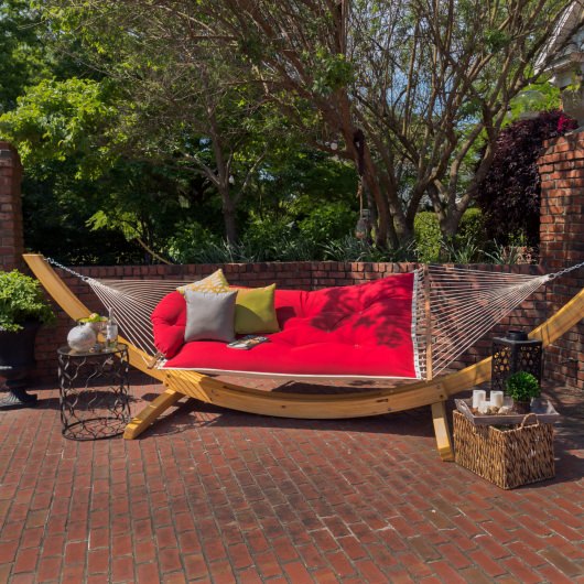 Large Sunbrella Tufted Hammock with Detachable Pillow - Canvas Jockey Red
