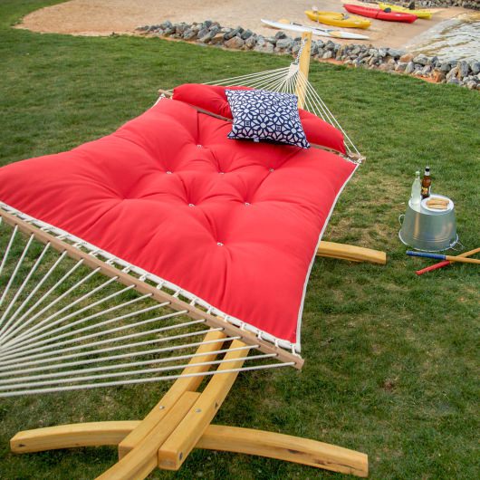 Large Sunbrella Tufted Hammock with Detachable Pillow - Canvas Jockey Red