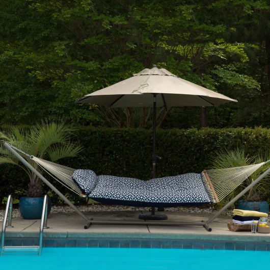 Large Sunbrella Tufted Hammock with Detachable Pillow - Luxe Indigo
