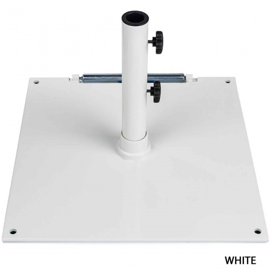 24 in. Square Steel Plate Umbrella Base with Wheels - Matte White