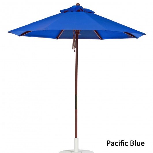 7.5 Ft. Pulley Lift Indonesian Hardwood Market Umbrella - Pacific Blue