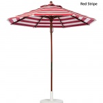 7.5 Ft. Pulley Lift Indonesian Hardwood Market Umbrella - Red Stripe