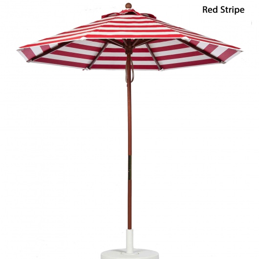 7.5 Ft. Pulley Lift Indonesian Hardwood Market Umbrella - Red Stripe