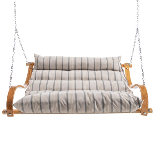 Curved Oak Double Deluxe Sunbrella Cushion Swing - Cove Pebble