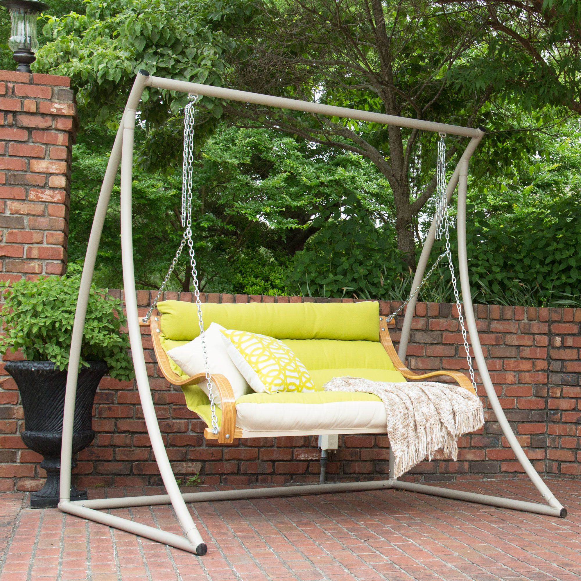 Echo Limelight Deluxe Cushioned Double Porch Swing Dfohome Deluxe Cushioned Double Swing Made With Sunbrella Echo Limelight