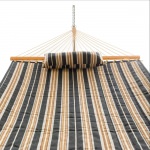 Deluxe 52'' Quilted Fabric Hammock with Patented KD Space Saving Hammock Stand and Pillow Combo - Beige and Black Stripe