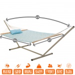 Deluxe 52'' Quilted Fabric Hammock with Patented KD Space Saving Hammock Stand and Pillow Combo - Light Blue