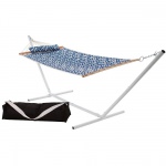 Single 36'' Quilted Fabric Hammock with Patented KD Space Saving Hammock Stand, Pillow & Storage Bag Combo - Navy