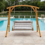 Curved Oak Double Deluxe Sunbrella Cushion Swing - Cove Pebble