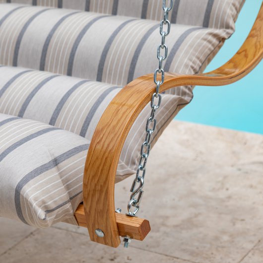 Curved Oak Double Deluxe Sunbrella Cushion Swing - Cove Pebble