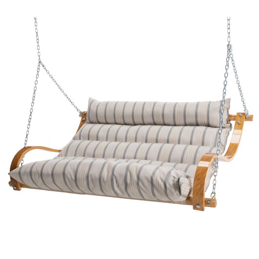 Curved Oak Double Deluxe Sunbrella Cushion Swing - Cove Pebble