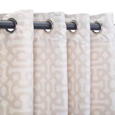 Sunbrella Fretwork Flax Outdoor Curtain with Nickel Plated Grommets in 50 in x 120 in