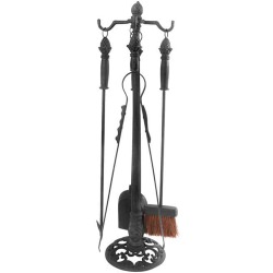 4 pc Cast Iron Fireplace Tools with Stand