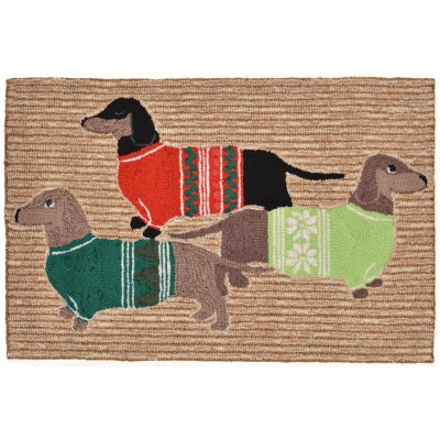 Holiday Hounds Neutral Front Porch Outdoor Rug