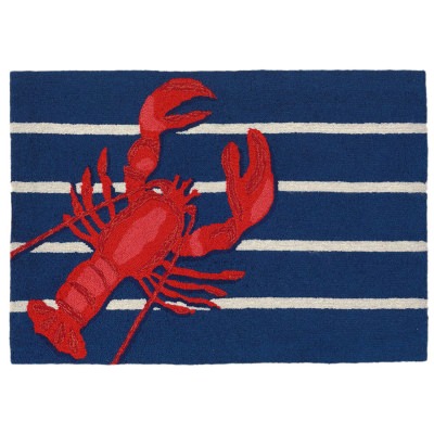 Frontporch Lobster on Stripes Navy Outdoor Rug