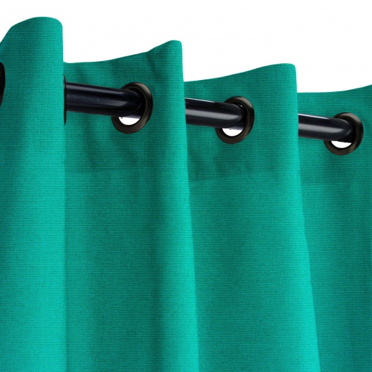 Sunbrella Canvas Teal Outdoor Curtain with Dark Gunmetal Grommets 50 in. x 84 in.